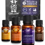 COOLCOW Relax & Good Nite - 4 Aceites Esenciales de 15 ml, 100% Puros Calmantes Para Difusores de Aromaterapia, Aceites Esenciales de Lavanda, Manzanilla, Madera de Cedro, Incienso - Alivio Del Estrés