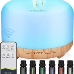 Hianjoo Aroma Diffuser Humidificador 450ml, Aromaterapia Lámpara LED Colorida con Función Control Remoto para Yoga Salon SPA Vivir Dormir Bañarse, Marrón