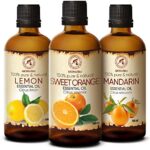 Set de Aceites Esenciales 3x100ml - Aceite Limón - Aceite Naranja - Aceite Mandarina - Aceites para Difusor - Aromalamp - Humidificador - Lámpara Aromática - Cuidado des Uñas