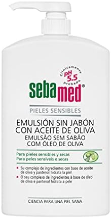 Sebamed Emulsión sin Jabón con Aceite de Oliva 1L – Gel de baño para pieles secas sensibles sin jabón, indicado para la higiene diaria