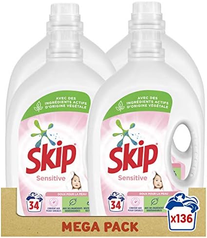 SKIP Detergente líquido Sensitive 1,7 L 68 lavados 4 unidades – Pack de 2