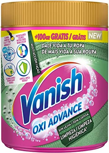 Vanish Oxi Advance Higiene – Quitamanchas multibeneficio para la ropa, limpieza higiénica, elimina olores y potenciador del lavado, en polvo, sin lejía – 800gr + 100 GR