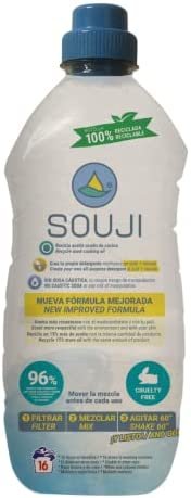 SOUJI Recicla aceite usado y haz detergente ecológico en 1 minuto, sin riesgos. Solo mezclar, agitar y listo. Múltiples usos de limpieza. innovación 100%. Botella 100% reciclada y reciclable.