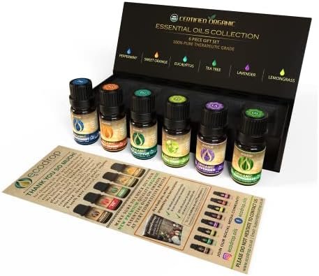 Aceites esenciales orgánicos certificados por el orgánica, aceites de aromaterapia 100% puros, menta, naranja dulce, eucalipto, árbol de té, lavanda y hierba de limón, libro electrónico gratuito