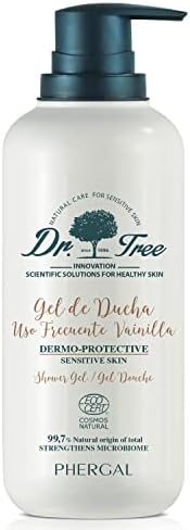 Dr. Tree Gel de Ducha Uso Frecuente, Pieles Sensibles, Tendencia Atópica, 99,7% Ingredientes Naturales, PH 5.5, Sin Sulfatos SLE, SLS, Sin parabenos, Sin siliconas, Vainilla, Airless, ECOCERT